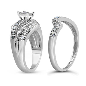 .925 Sterling Silver 1/3 Cttw Round Diamond Crisscross Engagement Ring Bridal Set (H-I Color, I1-I2 Clarity ) - Size 7