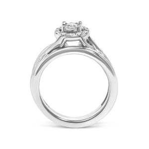 .925 Sterling Silver 1/7 Cttw Diamond Halo Bypass Engagement Ring and Wedding Band Set (I-J Color, I3 Clarity)- Size 7