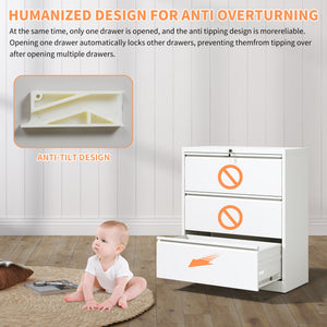 Lateral File Cabinet, Locking Heavy Duty, Anti-Tip Safety Interlock, Vertical Storage For Letter/Legal/A4 Files