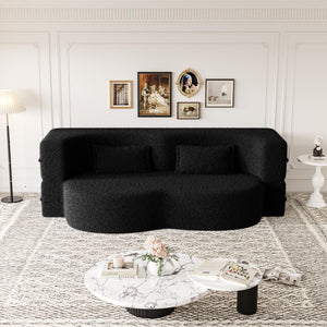 Modern Floor Sofa With 2 Pillows Convertible Teddy Fabric Foam Filled Bed