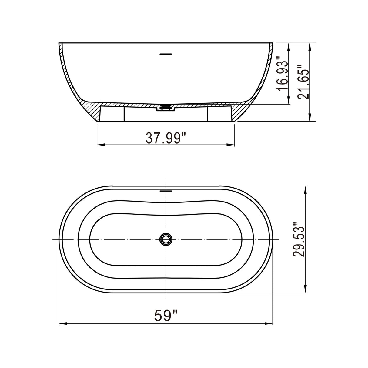 Small Size Stone Resin Solid Surface Oval Shape Freestanding Bathtub For The Bathroom - Matte White