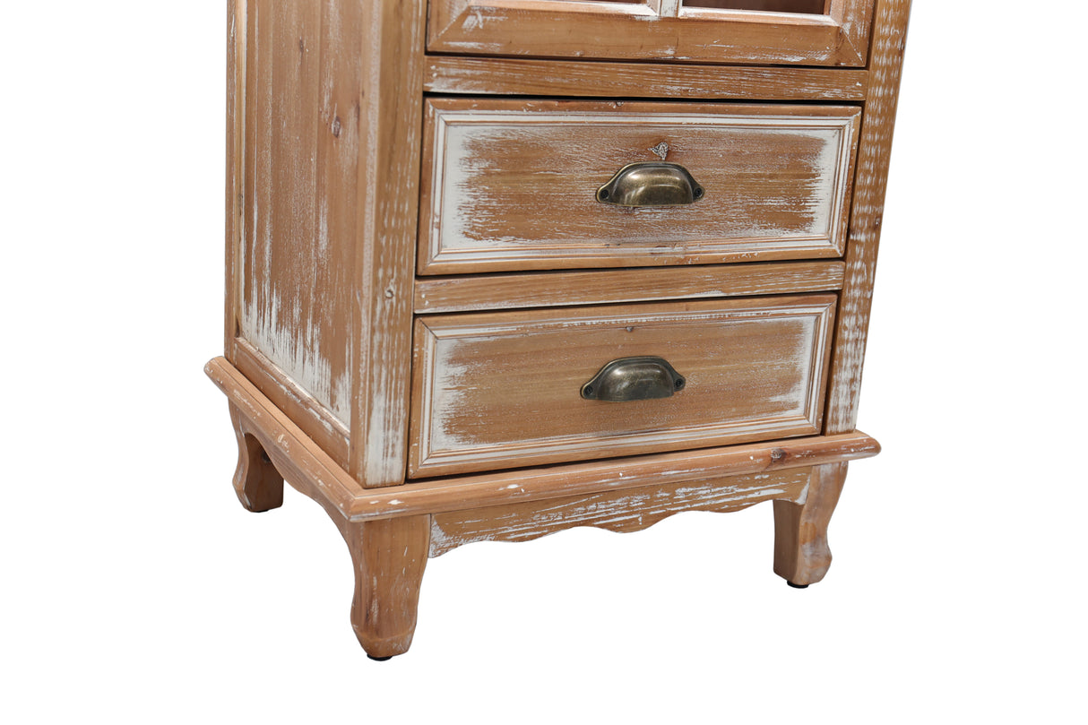 Rustic Wooden Storage Cabinet with Decorative Cutout Door & 2 Drawers