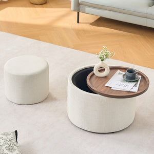 Nesting Ottomans, Round Coffee Table & Bench With Tray (Set of 2)