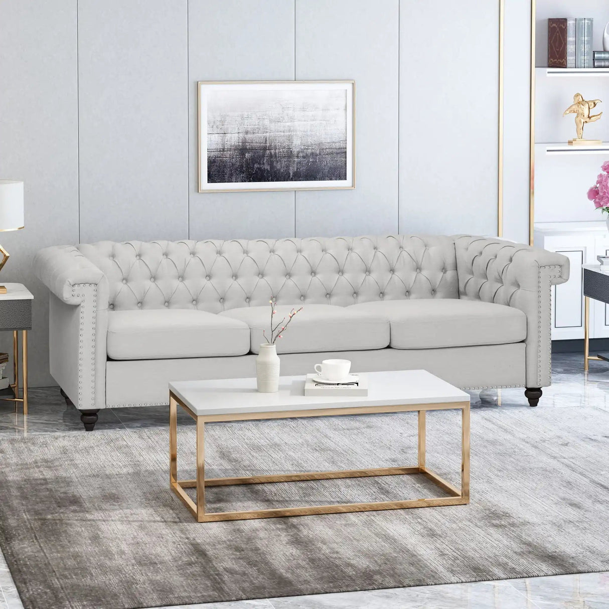 Chesterfield Style 3 Seater Sofa With Deep Button Tufting - Best Buy Furniture