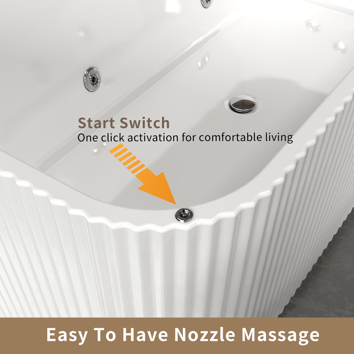 67" Rectangle Linear Acrylic Massage Whirlpool Freestanding Bathtub