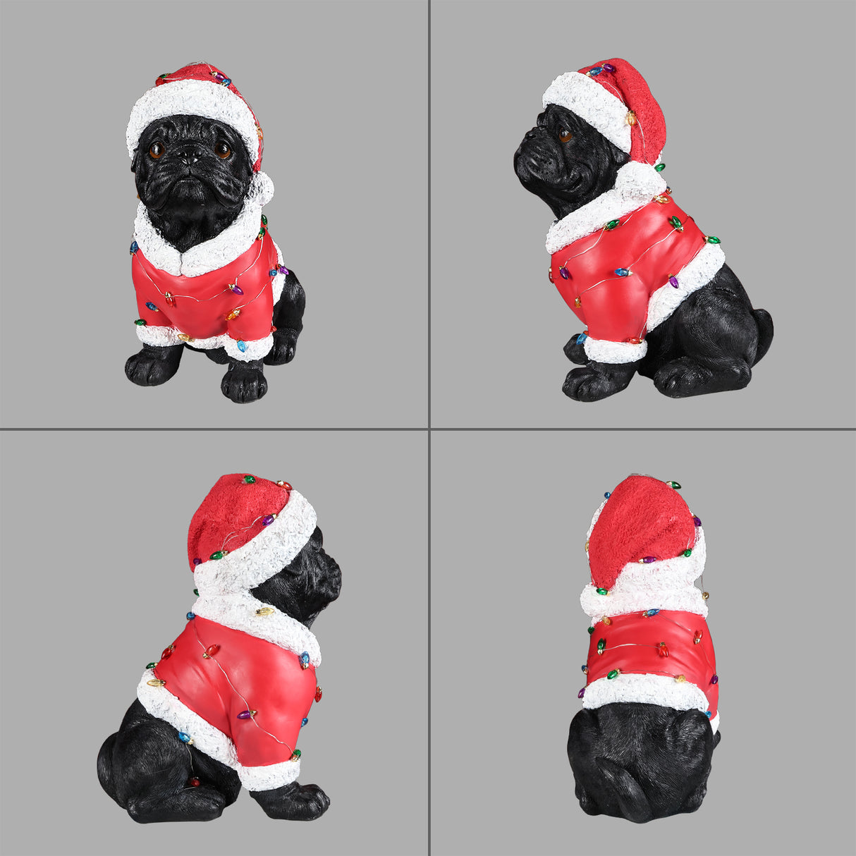 Christmas Pug Statue - Holiday Dog Figurine