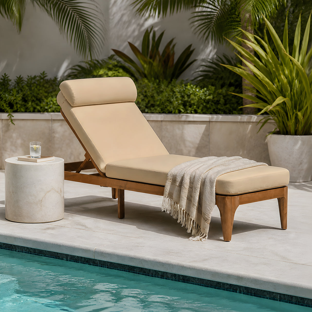 TOPMAX Acacia Wood Chaise Lounge Set of 2