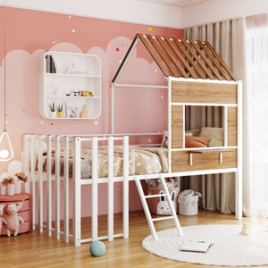 Loft Bed With Roof, Window, Guardrail, Ladder