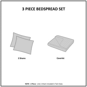 3 Piece Split Corner Pleated Quilted Bedspread