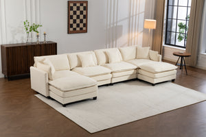 Modern 4-Seater Sectional Sofa with 2 Ottomans