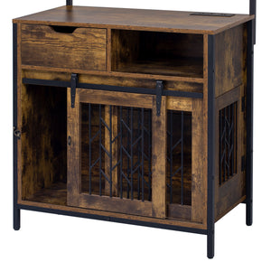 Furniture Style 2 In 1 Pet Friendly Dog Crate Composite Desk Hutch - Rustic Brown