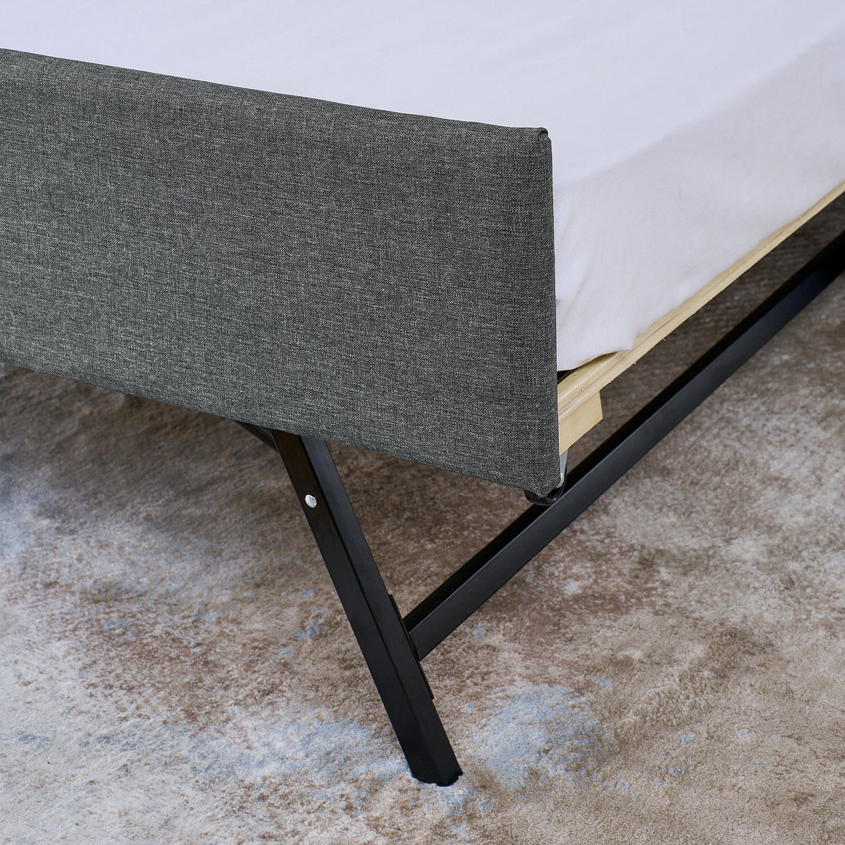 Upholstered Sofa Bed With LED Lights, Storage Headboard, Foldable Trundle & Wireless Charging