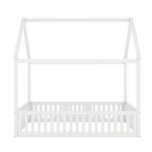 Wood House Bed With Fence And Door