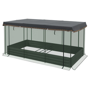 Outsunny Galvanized Raised Garden Bed with Crop Cage and Shade Cloth