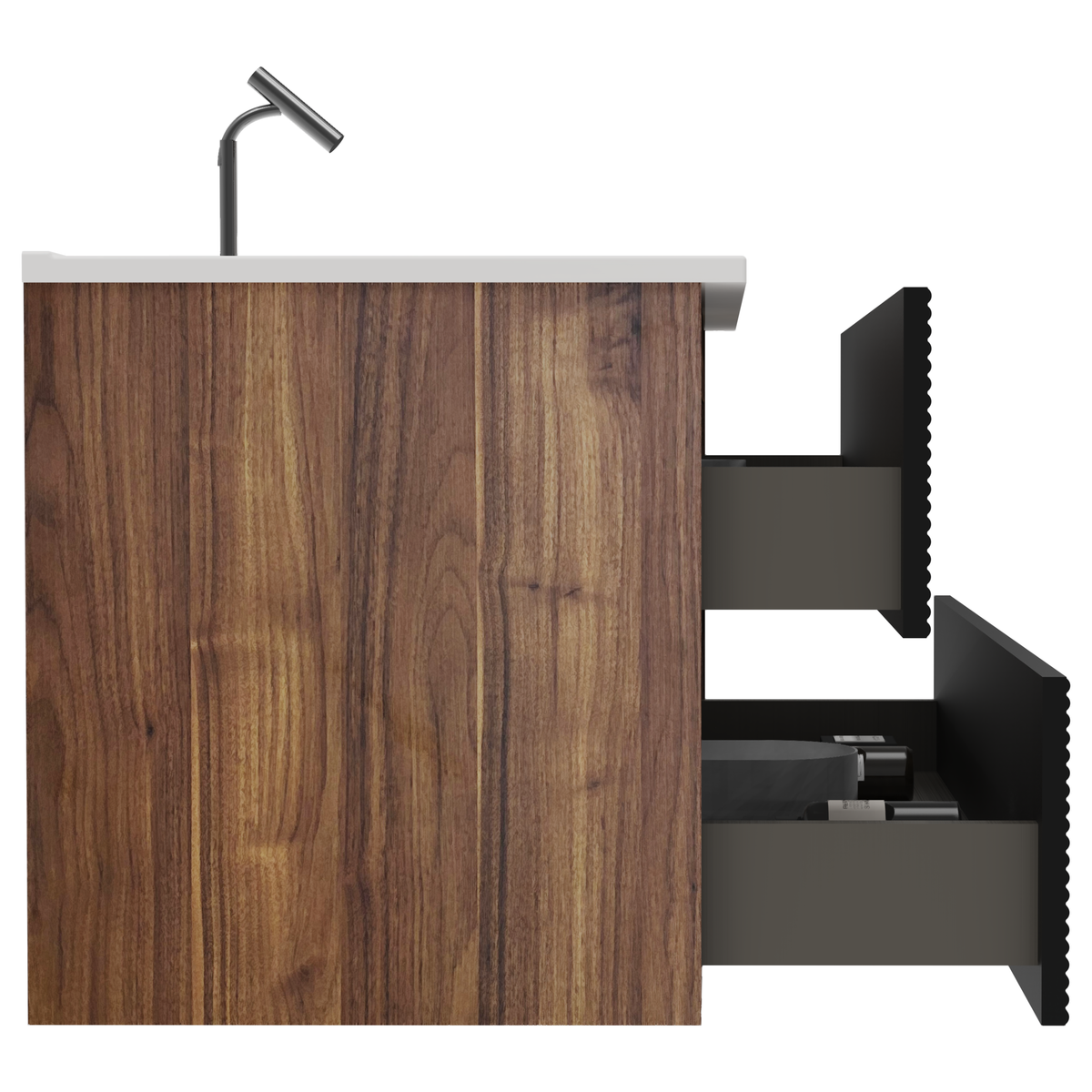 Gloria 36-Inch Wall-Mounted Bathroom Vanity, Black and Walnut