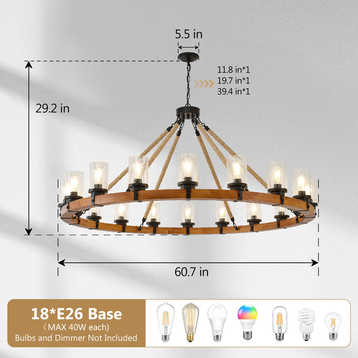 18-Light Rustic Wagon Wheel Chandelier