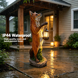 28" Fox Garden Statue with Hanging Solar Lantern