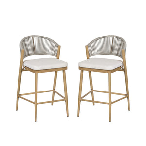 Outdoor 26" Counter Height Metal Frame Counter Stools With Scallop Shaped Backrest & Water Resistant Cushions