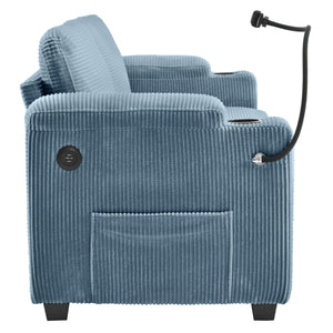 Sleeper Sofa Loveseat Sofa With Full Size Mattress, 2 USB Ports, 2 Cup Holders, 2 Side Pockets And Phone Holder