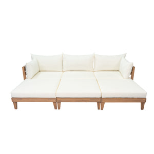 TOPMAX Outdoor Large Daybed Acacia Wood 6-Piece Patio Sofa Set