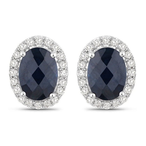2.16 Carat Genuine Blue Sapphire and White Diamond 14K White Gold Earrings