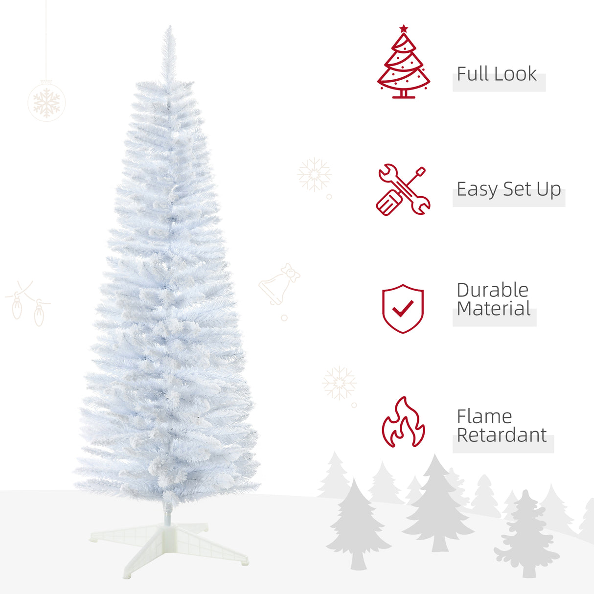 HOMCOM 5' Snow Flocked Artificial Pencil Christmas Tree