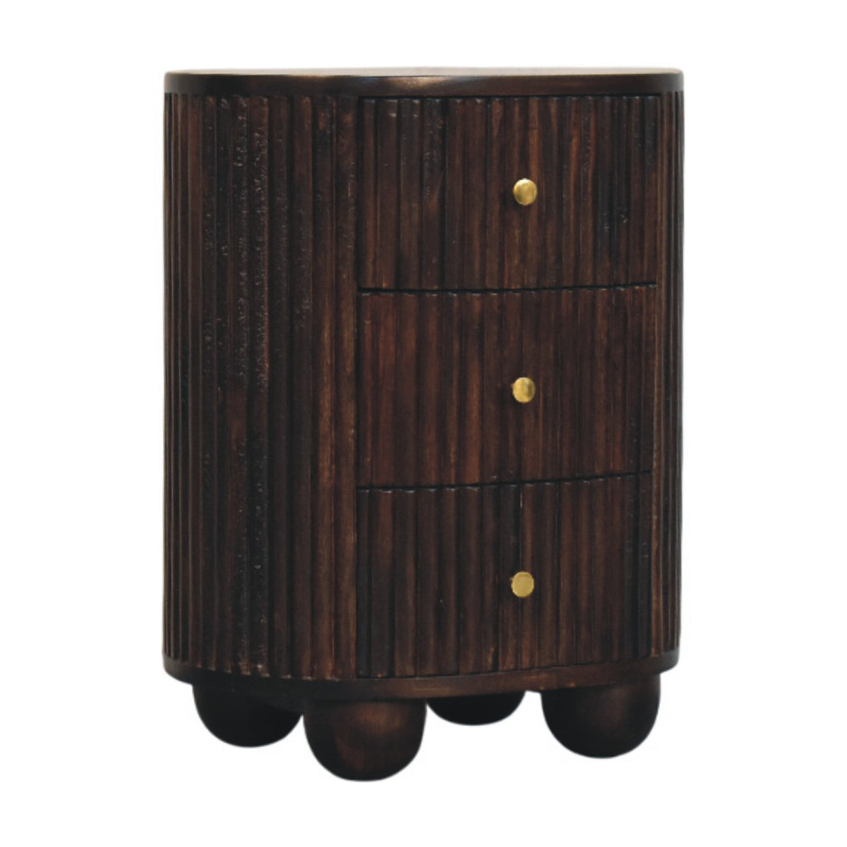 Solid Wood Curved Fluted 3-Drawer Drum Chest