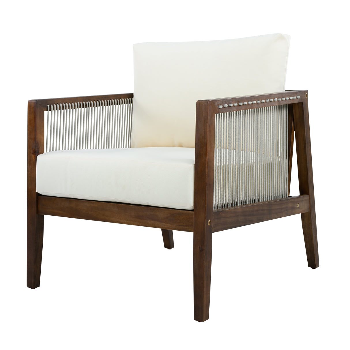 Outdoor Club Chairs (Set of 2), Acacia Wood Frame with Rope Back, Water-Repellent