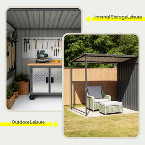 12x4 FT Metal Lean-To Shed with Pergola & Hardtop Gazebo Combo