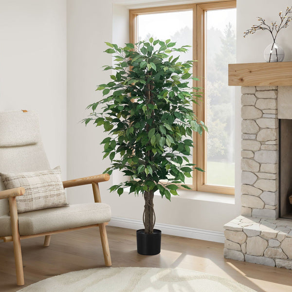 58" Tall, Artificial Plant, Ficus Tree, Indoor, Faux, Fake, Floor, Greenery, Potted, Decorative - Green / Black - Best Buy Furniture