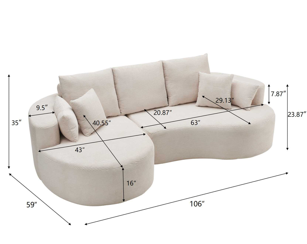 106 In. 2-Piece Fabric Cloud Curved Sectional Sofa with Chaise