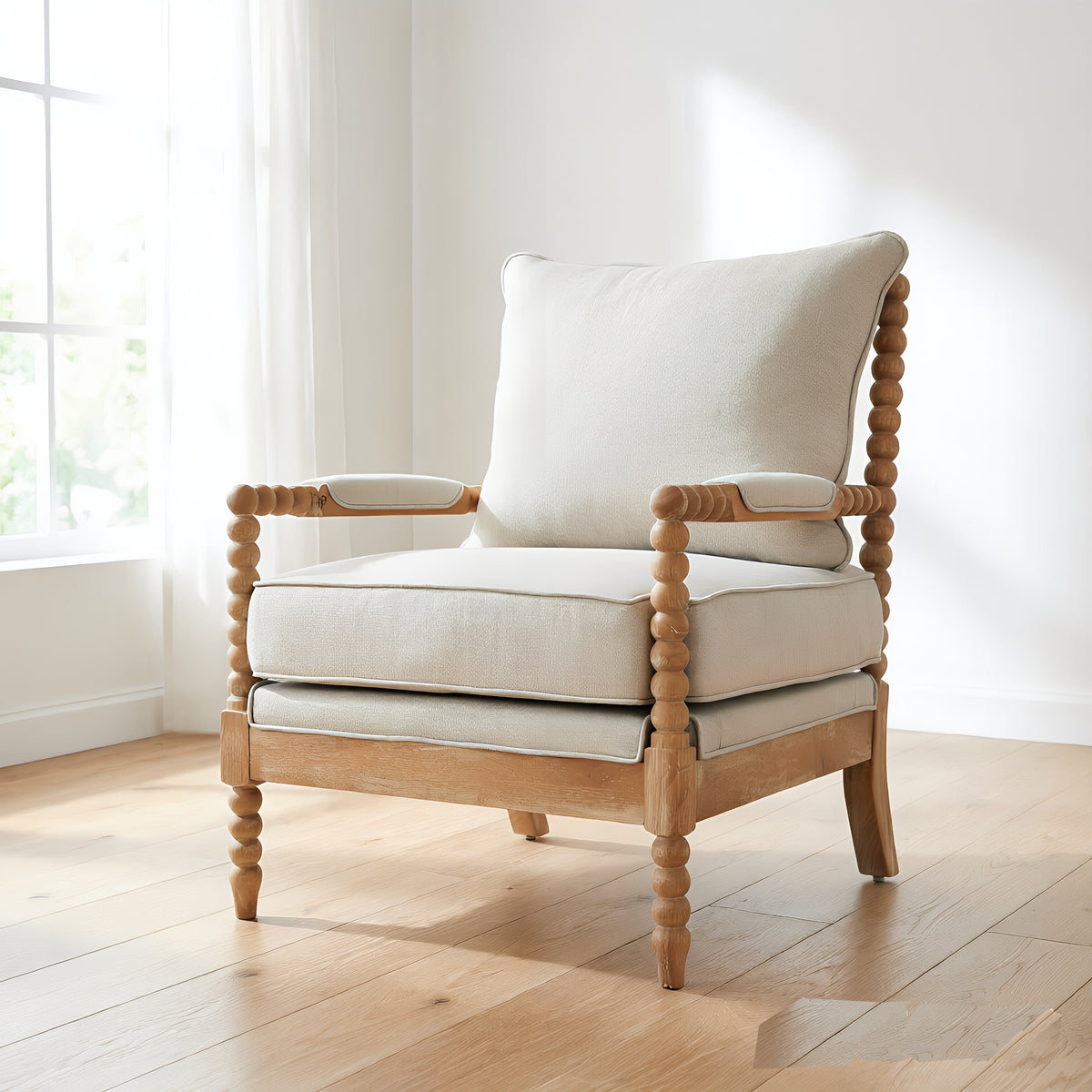 Rubber Wood Accent Chair with High-Density Sponge Cushion