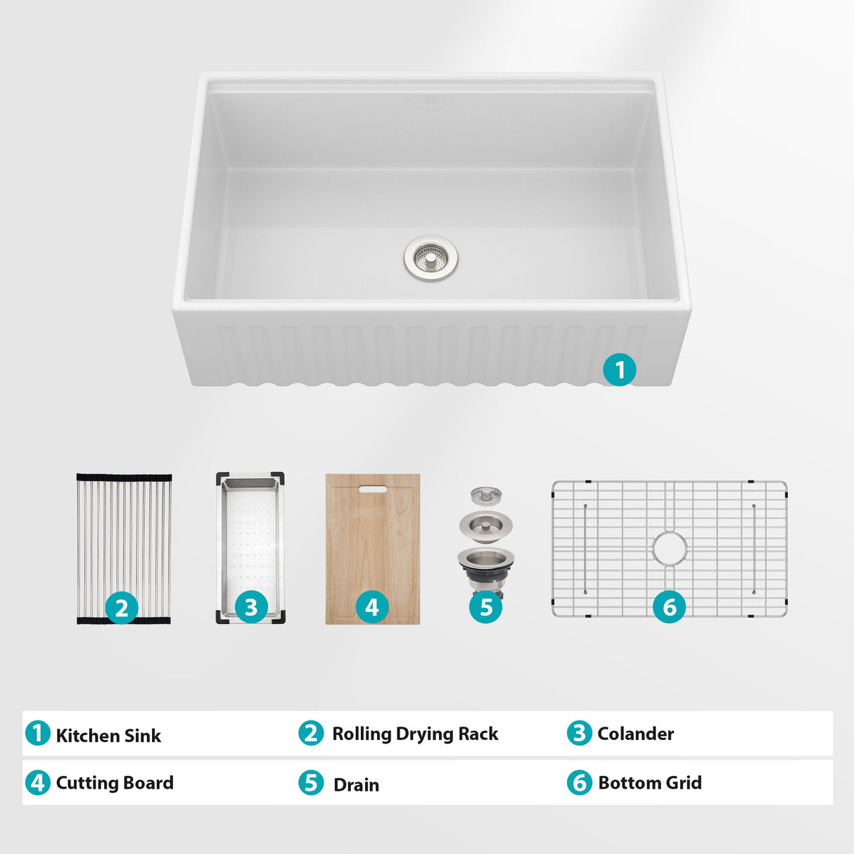 Workstation Single Bowl Apron Front Kitchen Sink - White