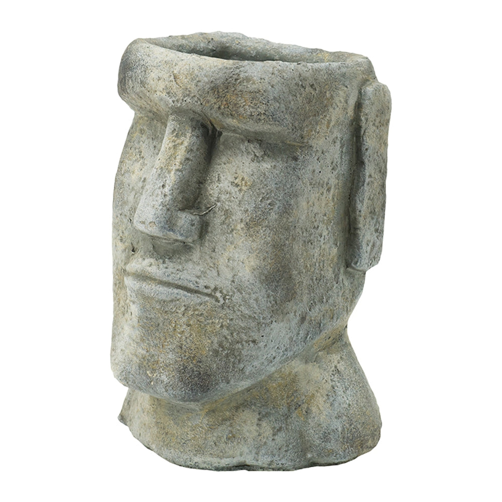 Easter Island Cement Planter with Iconic Sculpture Design - Gray