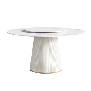 Modern, Round Carbon Steel Base Dining Table, Can Accommodate 6 People