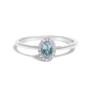 10K White Gold 5X3MM Oval Purple Amethyst and Diamond Accent Halo Ring (I-J Color, I1-I2 Clarity) - Ring Size 6.5