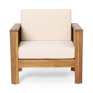 Set of 2 Outdoor Acacia Wood Club Chairs with Cushions