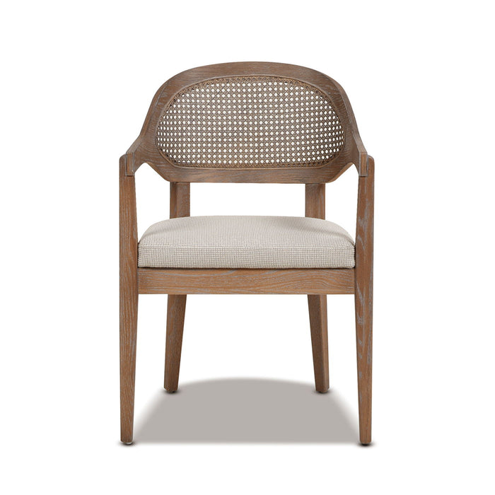 Mid-Century Modern Cane Back Dining Chair with Ergonomic Arm Rests - Taupe Beige