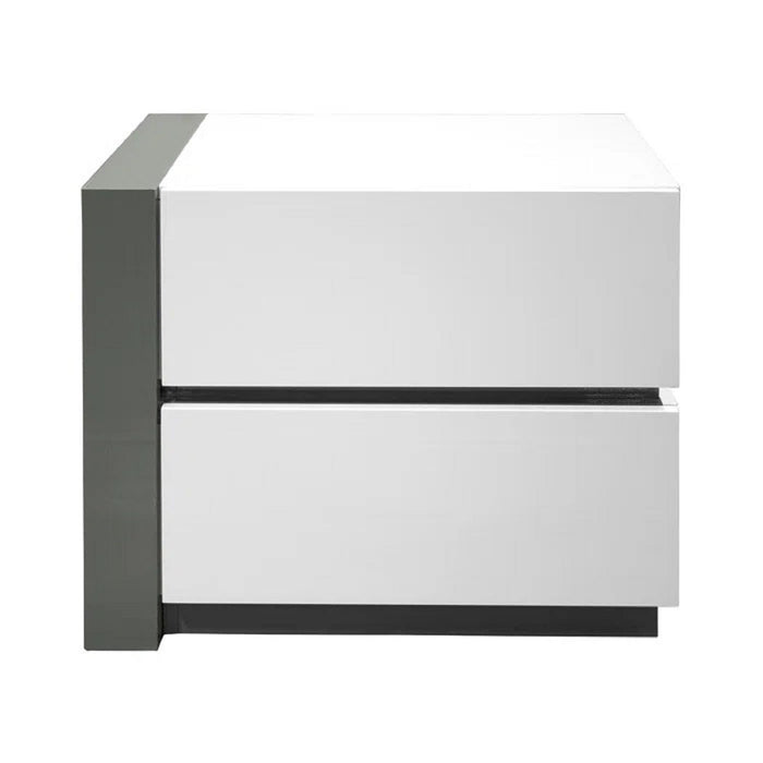 White Nightstand Bedside Table with 2 Drawers - High Gloss Finish