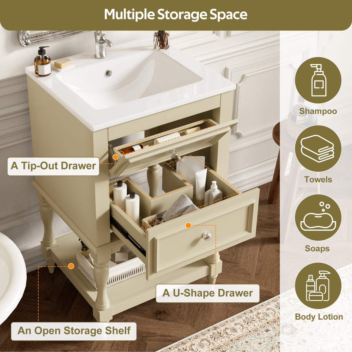20'' Bathroom Vanity with Ceramic Sink and Storage Cabinet