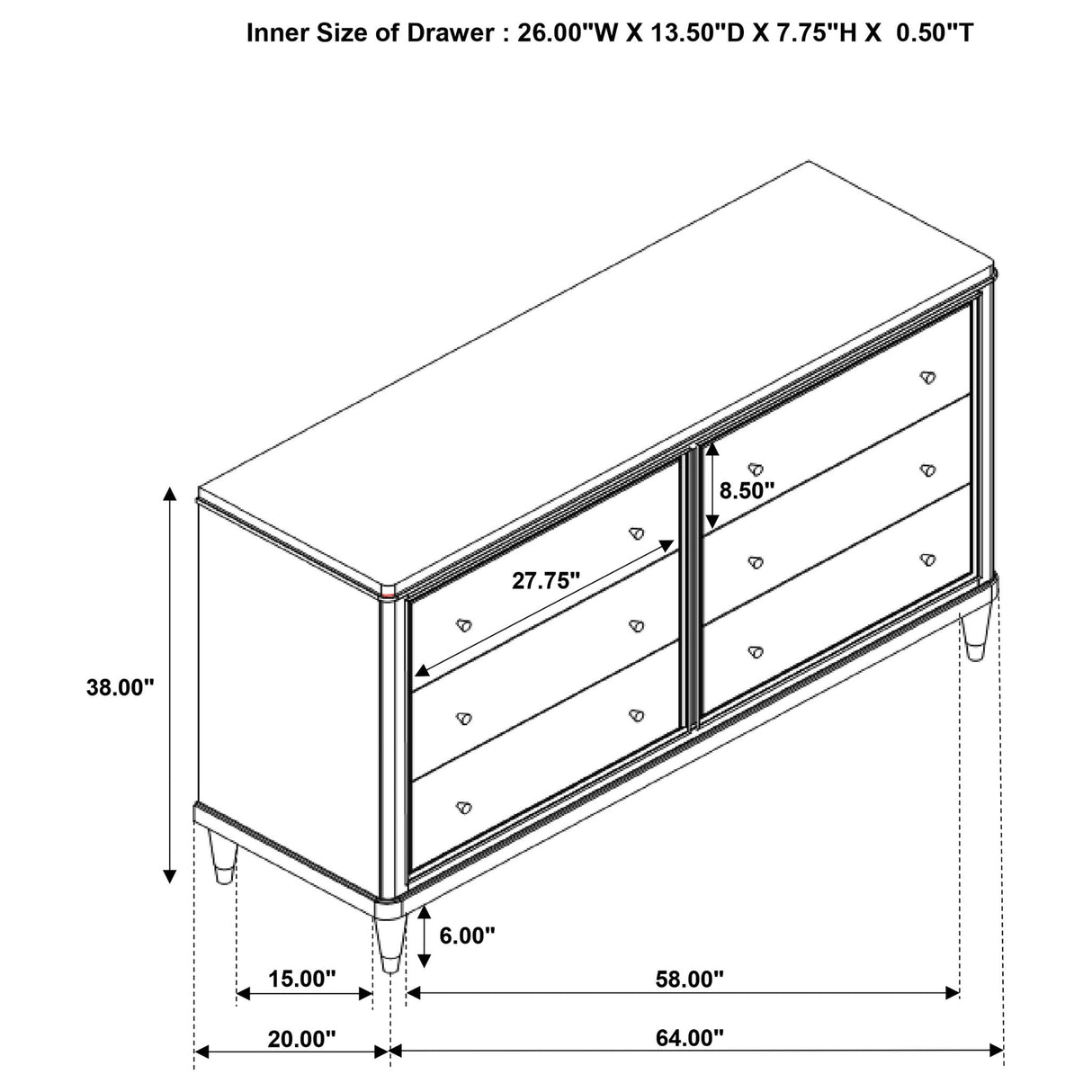 Niguel - 6 Drawer Dresser - Brown