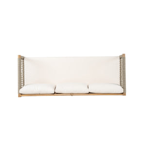 Outdoor Acacia Wood 3-Seater Sofa with Rope Woven Arms