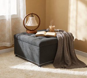 Tufted Storage Ottoman with Nailhead Trim - Dark