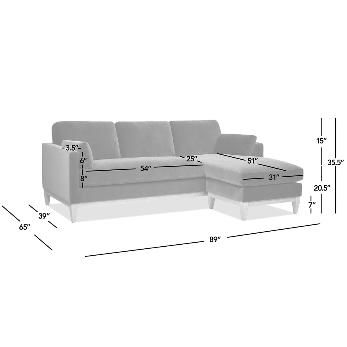 Knox 89-Inch Modern Farmhouse Reversible Chaise Sectional, Green Velvet