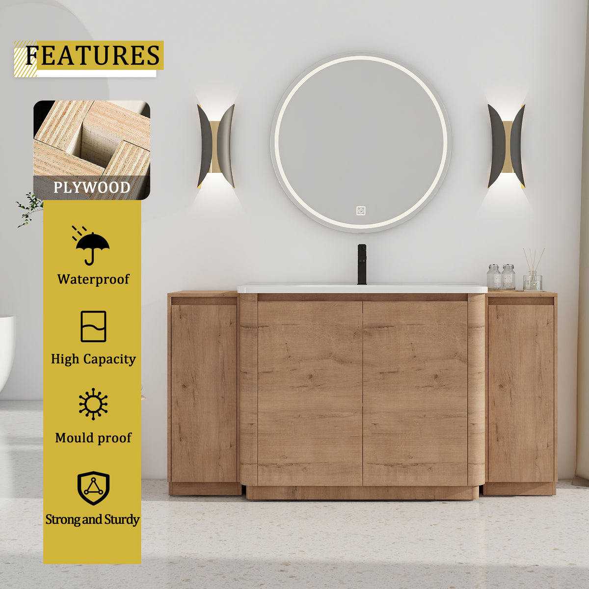 64'' Freestanding Bathroom Vanity with Ceramic Sink - Plywood