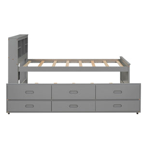 Platform Bed With Storage Headboard, USB, Trundle And 3 Drawers