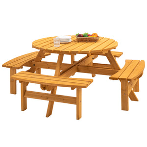 8 Person Wooden Picnic Table with Built-in Benches