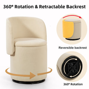 Barrel Chair, Built In Storage, 360° Swivel - Beige