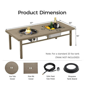 3 In 1 Outdoor Propane Fire Pit Table 50, 000 BTU With Ice Bucket - Beige