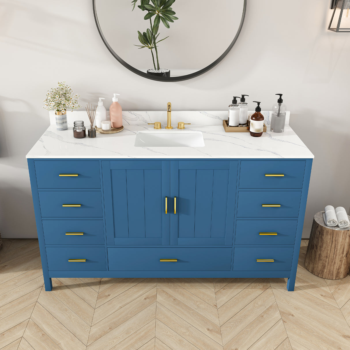 60" Modern Solid Wood Bathroom Vanity with Sink